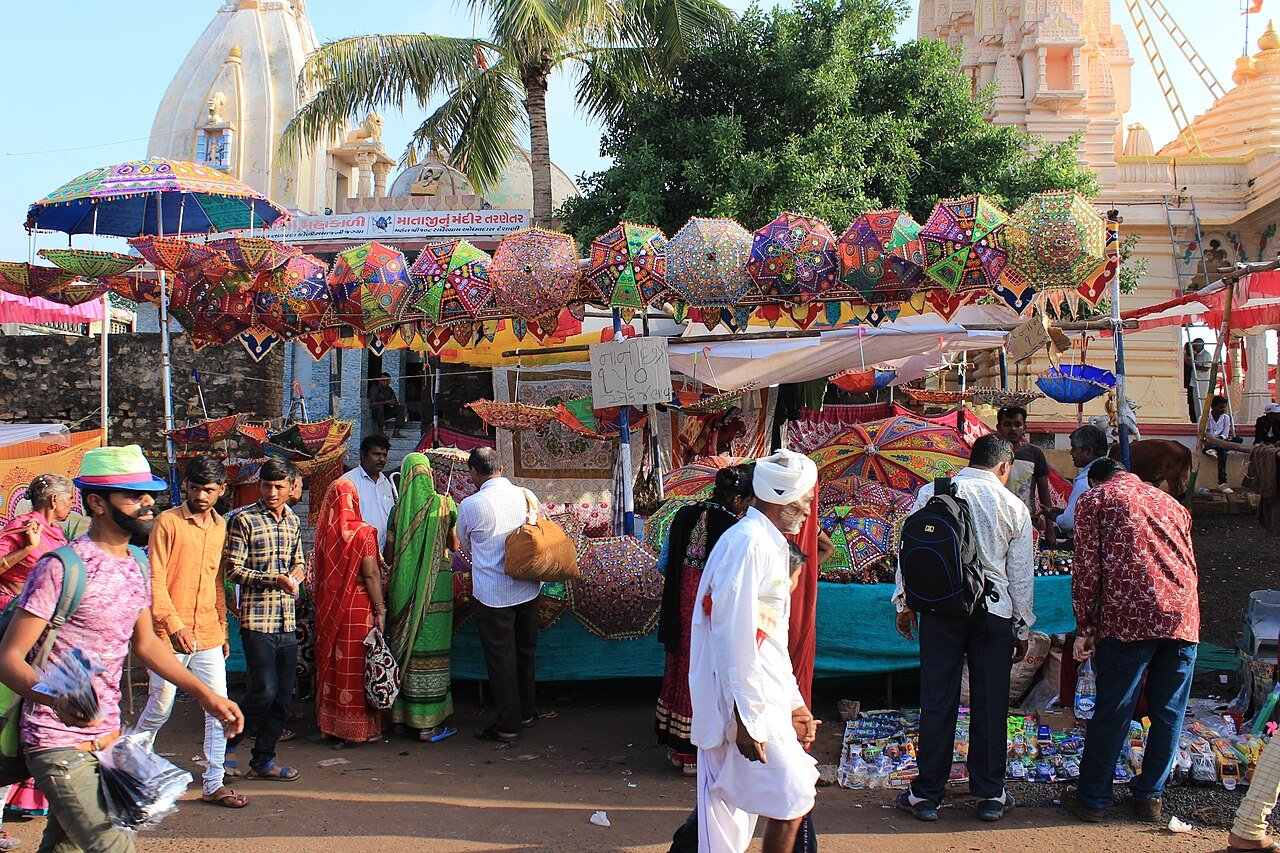 Stalls of embroidered umbrellas