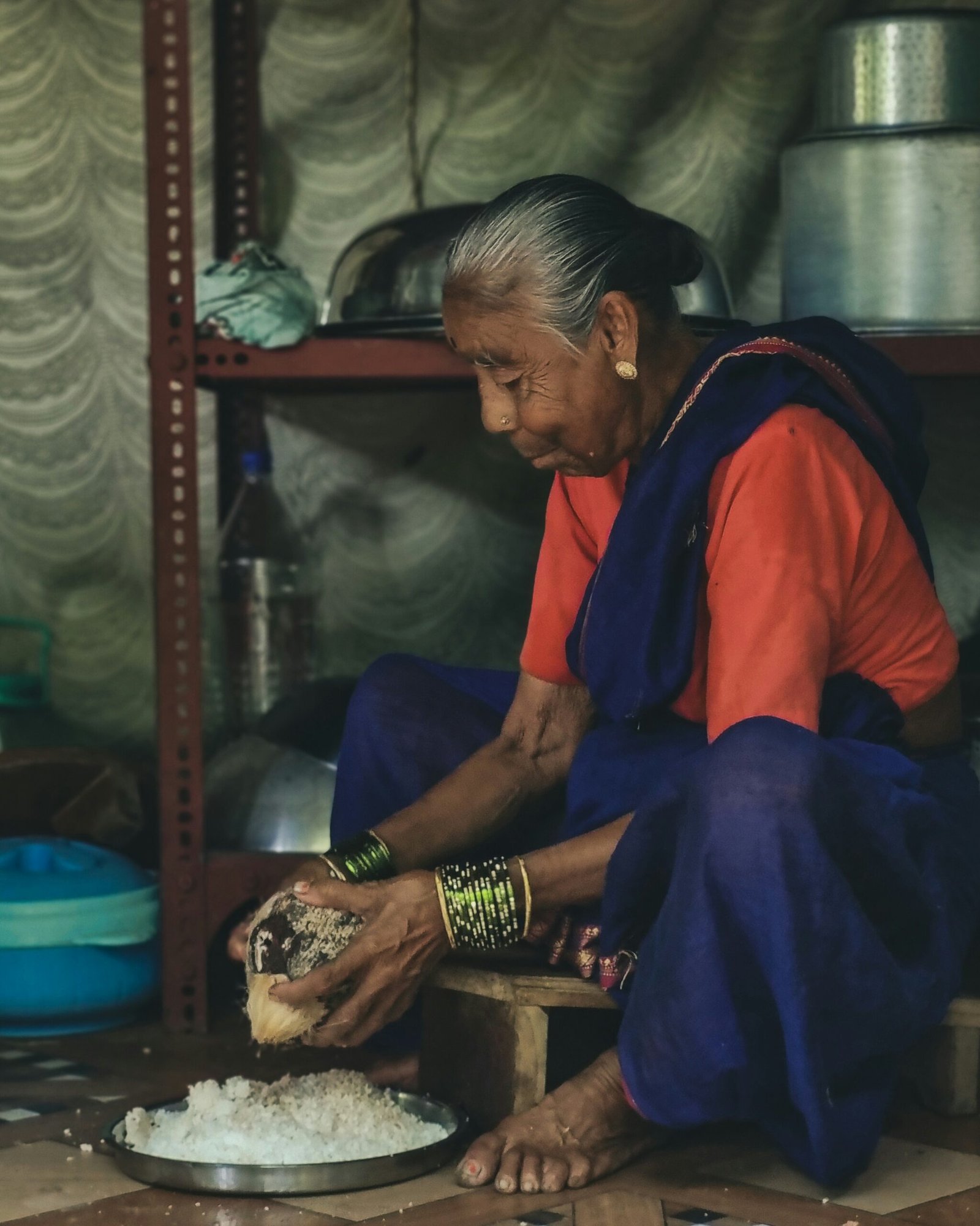 A home cook preparing breakfast by feel and memory, without a written recipe